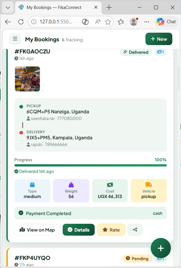 Manage bookings screen